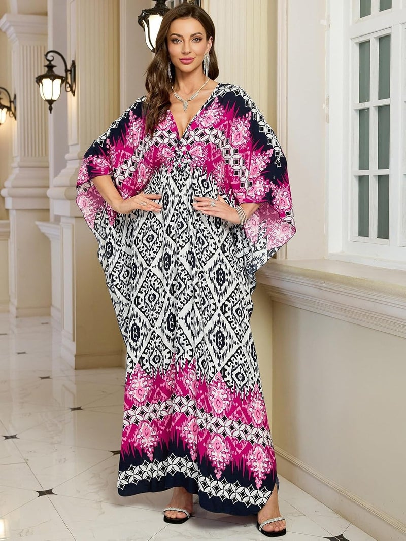 KEYLORTING Women’s Kaftan Beach Cover Up Dress Plus Size Summer Swimsuit Loungewear Maxi Dress - Image 1